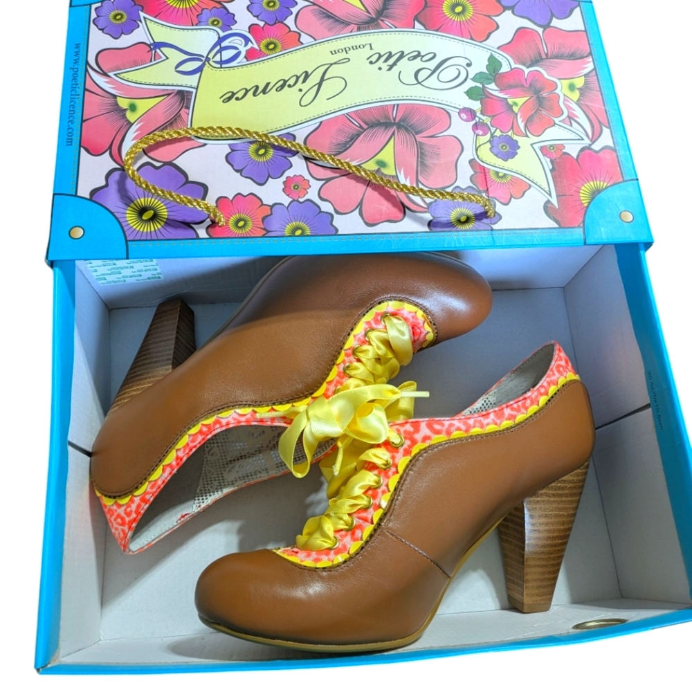 Poetic Licence Tan and Yellow Lace-Up Heels - Picture 7 of 8